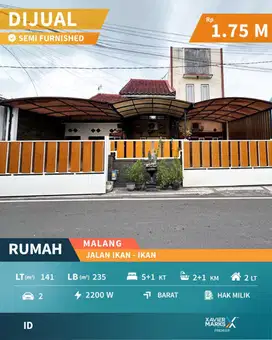 Dijual Rumah Semi Furnish di Jalan Ikan - Ikan, Blimbing Malang