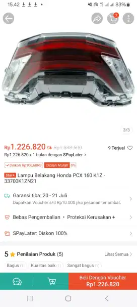 Lampu belakang honda pcx 160 K1Z 33700K1ZN21