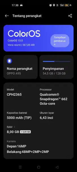 oppo a95 8/128gb layar amoled