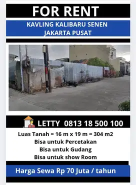 Kavling atau Tanah Kalibaru Senen Jakarta Pusat Rp 70 Juta / tahun