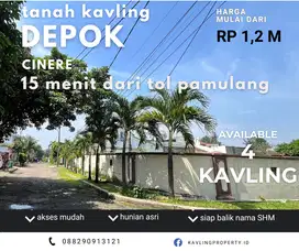 DIJUAL KAVLING CINERE, DEPOK 11 MENIT GERBANG TOL LIMO UTAMA