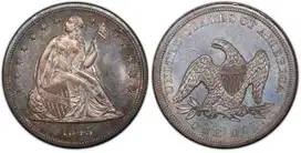 Uang koin one Dollar US, Liberty Seat, Silver 1843