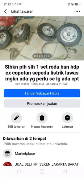 Slhkn plh slh 1 psg roda ex copotan sepeda listrik kond utuh mgkn bth