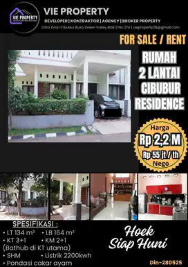 Di Jual Rumah Cantik Hoek Siap Huni. Cibubur Residence.