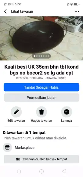 Kuali penggorengan bhn besi tebal UK 35cm kond spt baru hrg murah sj