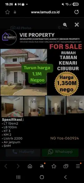 Jual Cepat Rumah Cantik Siap Huni. Kenari Nusantara Cibubur.
