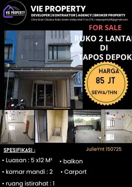 Di Sewakan Ruko Lokasi Sangat Setrategis. Tapoz Depok.