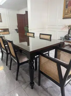 Dining Table + 6 Kursi Rotan Set
