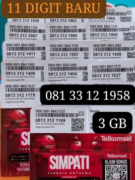 NOMOR CANTIK SIMPATI 11 DIGIT KUOTA 3 GB NASIONAL 30 HARI.