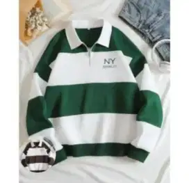 Switer Rugby NY Brooklyn Switer Stripe NY Switer Kerah pria Wanita