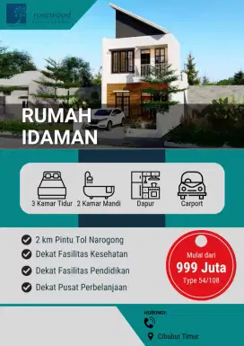 Rumah mewah di jual cash 900jutaan dekat pintu tol cibubur