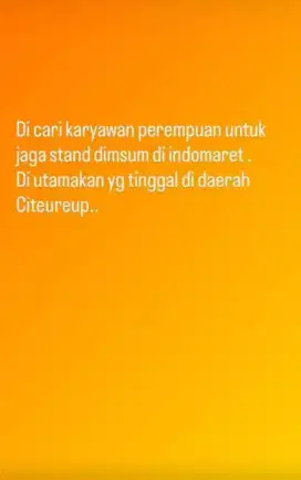Dicari pegawai untuk jualan stand dimsum