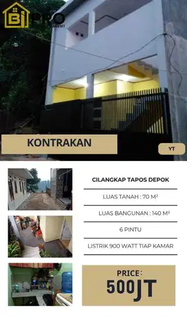 DIJUAL RUMAH KONTRAKAN 2 LANTAI DI TAPOS CIMANGGIS DEPOK MURAH