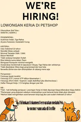 LOWONGAN KERJA DI PETSHOP