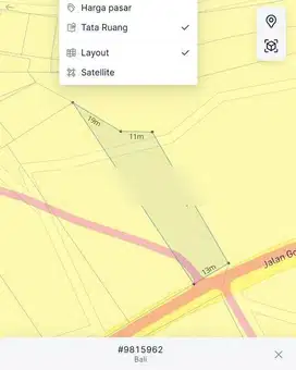 Tanah di jalan raya utama Goa gong, jimbaran, kontur terasering