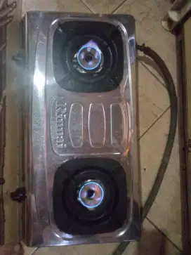 Kompor gas Rinnai 2 tungku stainless+selang+regulator harga nego