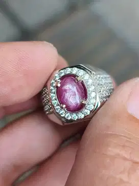 Cincin batu ruby star Patkwa 2.22 crat ring perak memo MRI star tajam