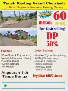 Tanah kavling murah Wonorejo Lawang Malang dkt Wisata Tlogoland