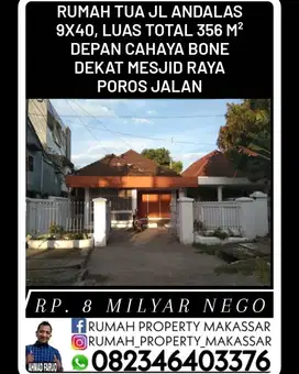 Rumah Tua Jl Andalas 9X40, Luas Total 356 M² Depan Cahaya Bone