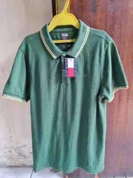 Polo Tommy Jeans twin tipped green size L/M slim VGC NO minus ORIGINAL
