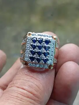 Royal Blue Sapphire Ring perak tebal