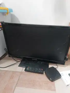 TV 21 LED + STB POLYTRON HIDUP LAYAR RUSAK