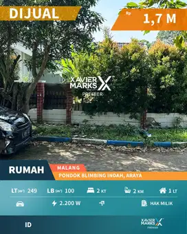 Dijual Rumah di PBI Araya blok depan hitung tanah kec.Blimbing Malang