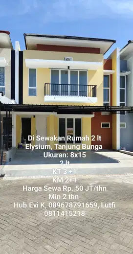 Di Sewakan Rumah Baru Renov, Elysium, Tanjung Bunga