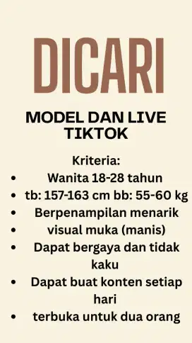 DICARI MODEL DAN HOST LIVE YG SERIUS AJA