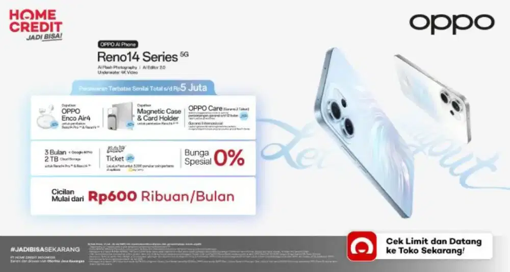 Oppo Reno 14 Cicilan Mulai 600rb an/ bulan
