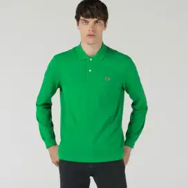 Kaos polo shirt long Sleeve LACOSTE green colour Size M