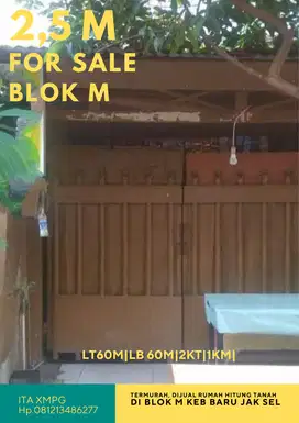 Termurah, Rumah Hitung Tanah di Blok M Keb Baru Jak Sel