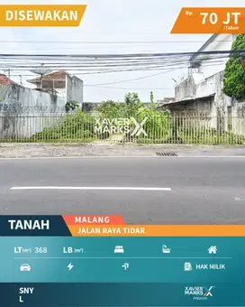 Disewakan Tanah Sangat Strategis Di Poros Jalan Raya Tidar, Malang
