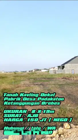 Tanah Kavling Dekat PT Jia Wei Di Desa Padakaton Ketanggungan Brebes