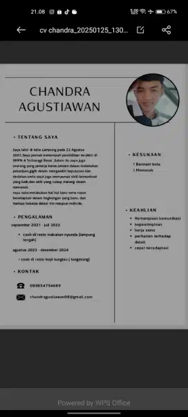 inpo loker bagian cock helper atau cocking,pengalaman f&b