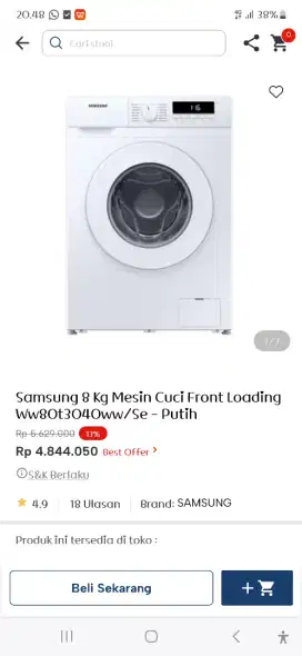 SAMSUNG MESIN CUCI FRONT LOADING 8KG