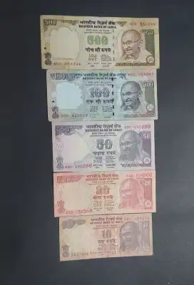 UANG INDIA SET 5 LEMBAR 10,20,50,100,500 RUPEES