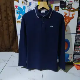 Kaos polo shirt long sleeve Lacoste navy colour Size M