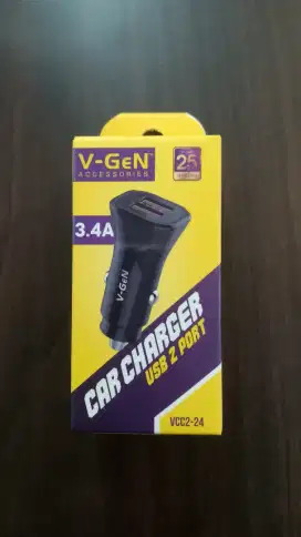 Car Charger V-GeN VCC2-24 Dual LED Port USB 3.4A Charger Mobil - Putih
