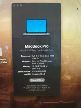Macbook pro 2017 i5 16/512 touchbar BU jual cepat