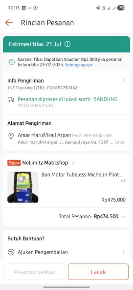 BAN TUBELESS MICHELLIN UKURAN 100/80 RING 14