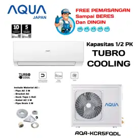 FREE PASANG! AQUA Japan AC 1/2 PK TURBO COOLING AQA-KCR5FQDL R32