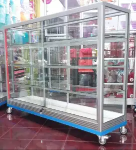 Etalase Ukuran 1,5Mx1M PAKE RODA BESAR & SIKU BESI Untuk Usaha