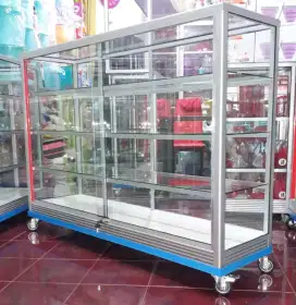 Etalase Pakai RODA BESAR & SIKU BESI Panjang 1,5M Buat Warung dll