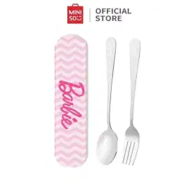 Miniso Sendok Garpu set makan X Barbie Lengkap Box Penyimpanan Metal