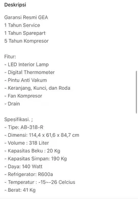 Frezer di jual cepat nego tipis