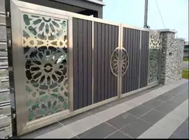 pagar stenlis perpaduan kayu mewah