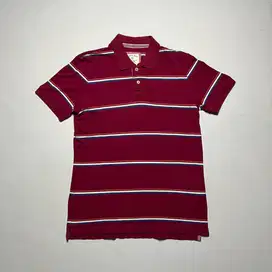 POLO SHIRT UNIQLO STRIPE KEMEJA KERAH SALUR RED WHITE ORIGINAL