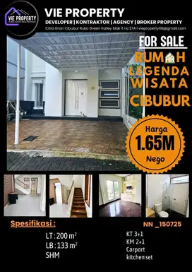 Di Jual Cepat Rumah Cantik 2 Lantai Siap Huni. Legenda Wisata Cibubur.