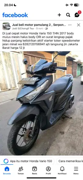 Di jual motor Honda Vario 150 THN 2017 body mulus mesin halus